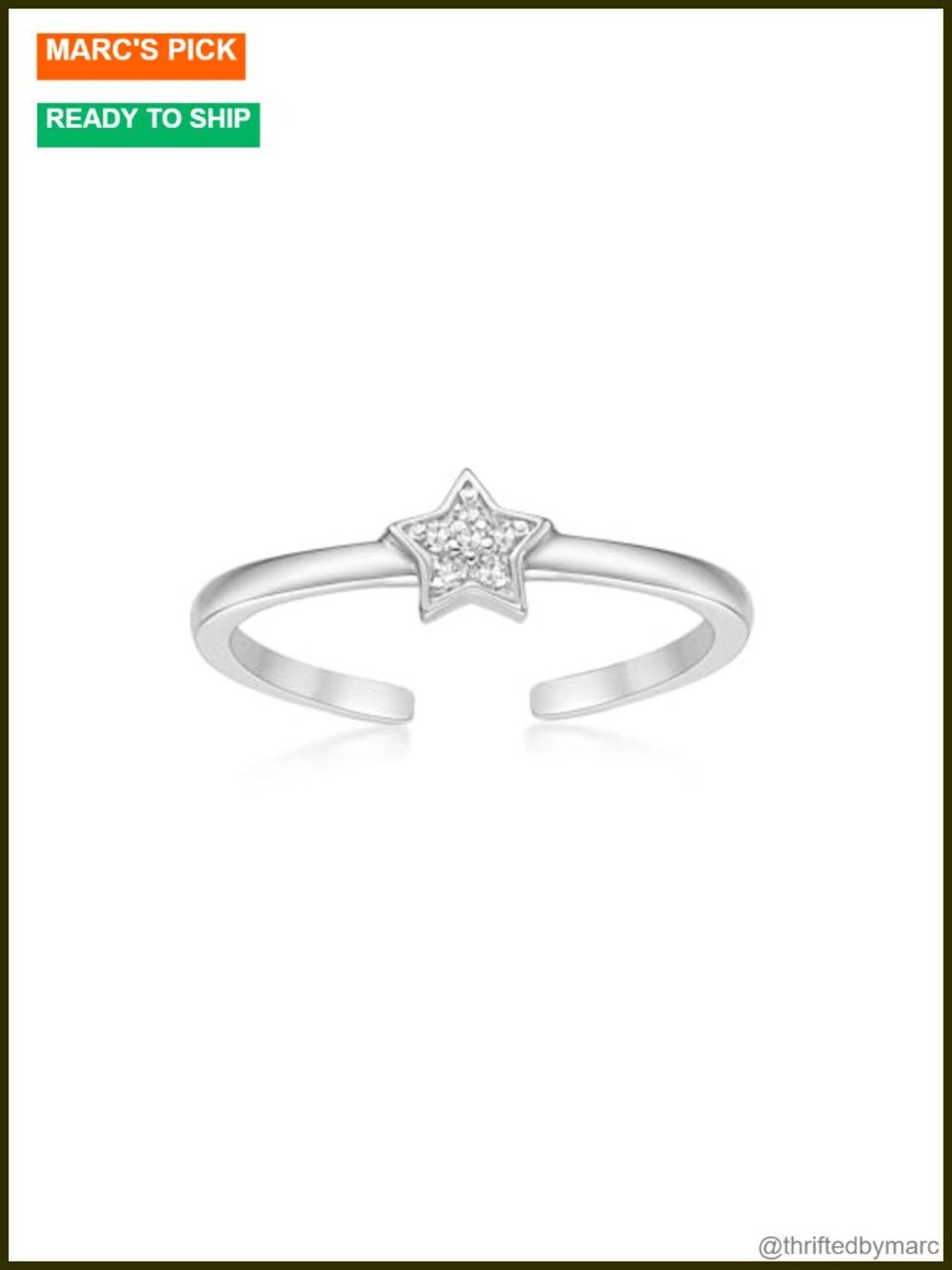 Sterling Silver Diamond Star Toe Ring Adjustable Open Band